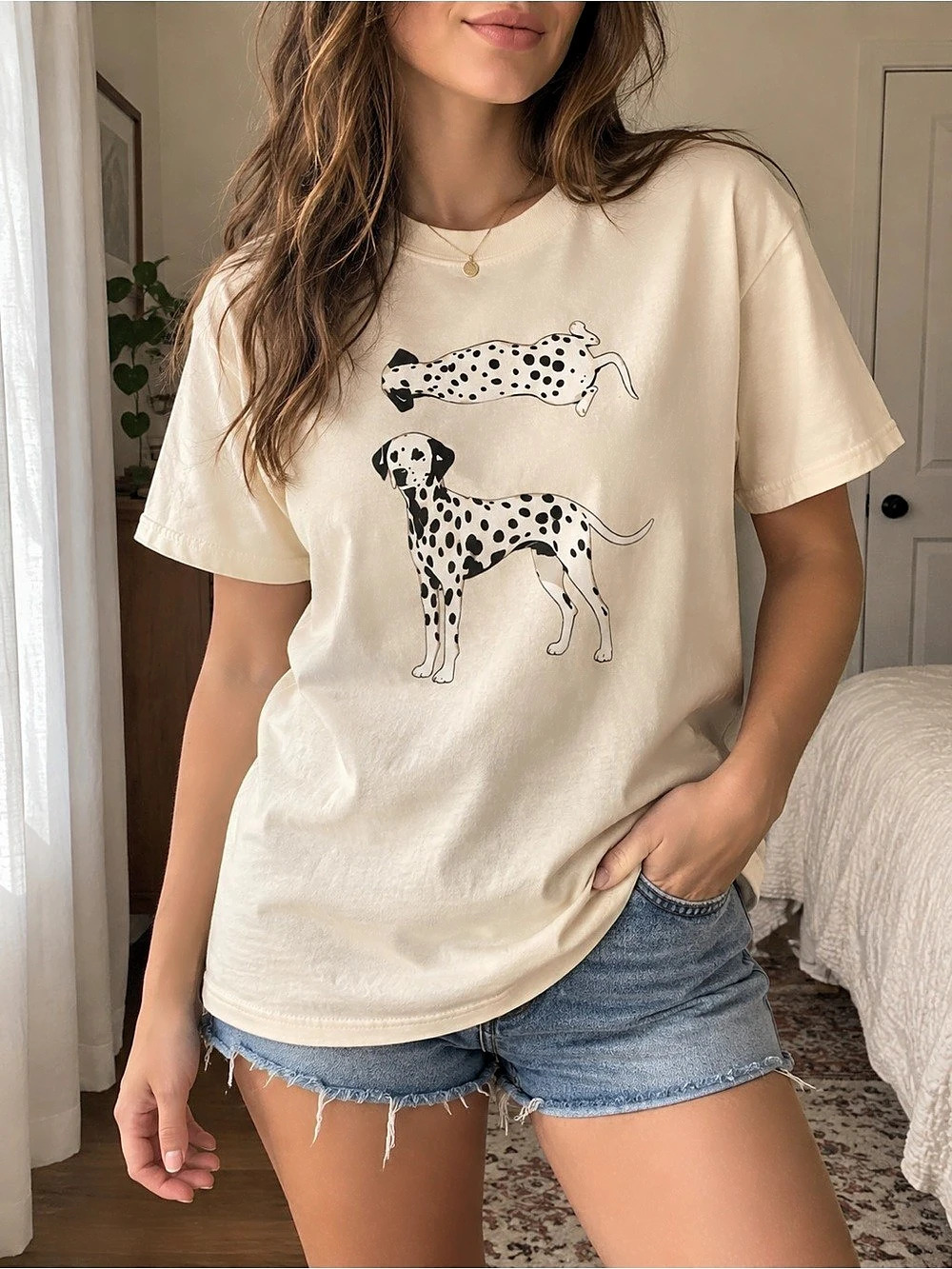 Gildan Heavy Cotton Dalmatian T-Shirt Cream & Black Large